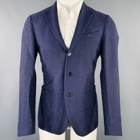 E. FORMICOLA Veste Homme Bleu Lin Coton Taille 38 Coupe Droite