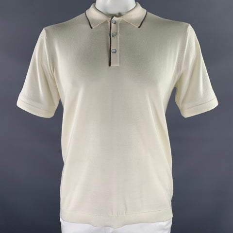 RAG & BONE Size L Cream Grey Knitted Wool Cashmere Buttoned Polo