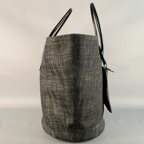 ALAIA Black White Leather Denim Oversized Tote Handbag