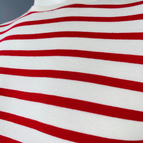 ARMOR-LUX Size L White Red Stripe Cotton Crew Neck T-shirt