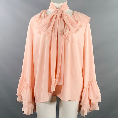 RODARTE Size 18 Pink Polyester Blend Ruffled V-Neck Blouse