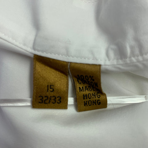 DONNA KARAN Size M White Cotton Collarless Long Sleeve Shirt