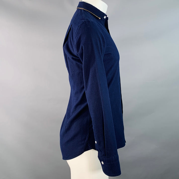 KOLOR Size S Navy Gold Cotton Contrast Trim Long Sleeve Shirt