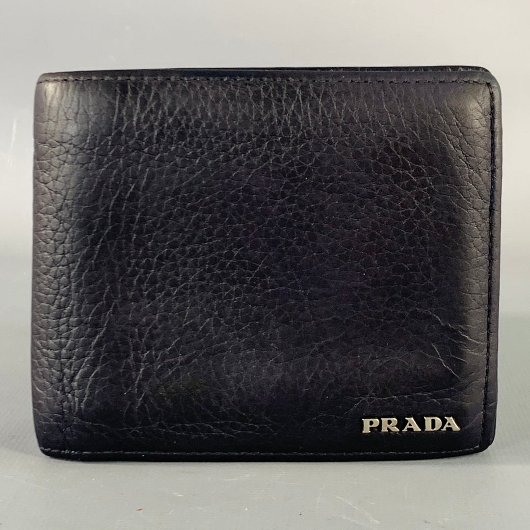 PRADA Navy Pebble Grain Leather Bifold Wallet