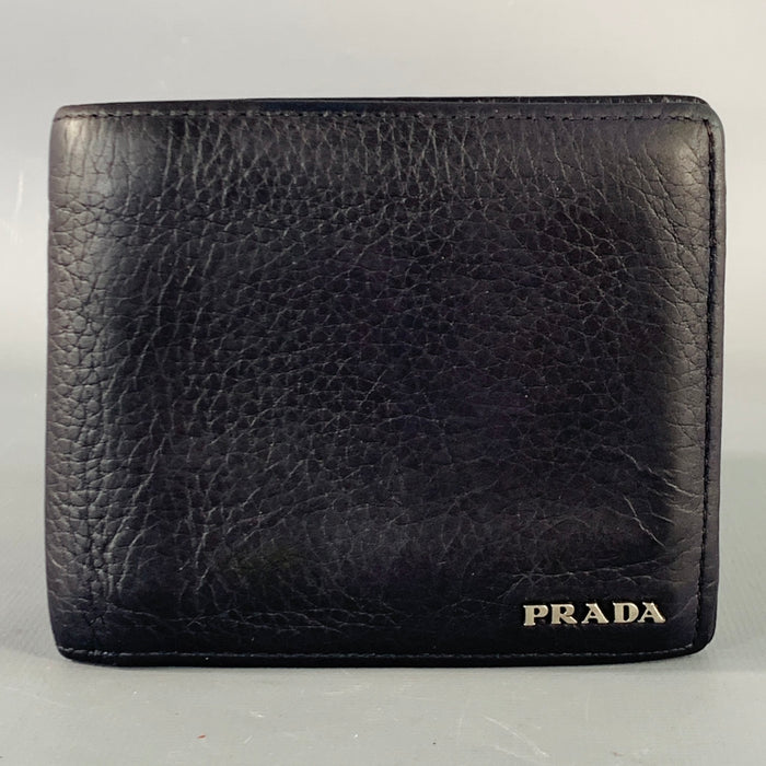 PRADA Navy Pebble Grain Leather Bifold Wallet