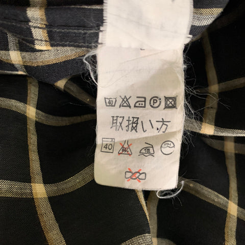 ERMENEGILDO ZEGNA Size M Black Yellow Cream Plaid Linen Rayon Short Sleeve Shirt