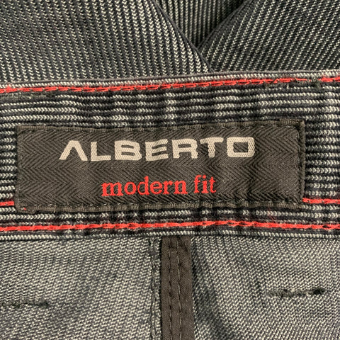 ALBERTO Size 35 Black Grey Corduroy Polyester Cotton 5 Pocket Casual Pants