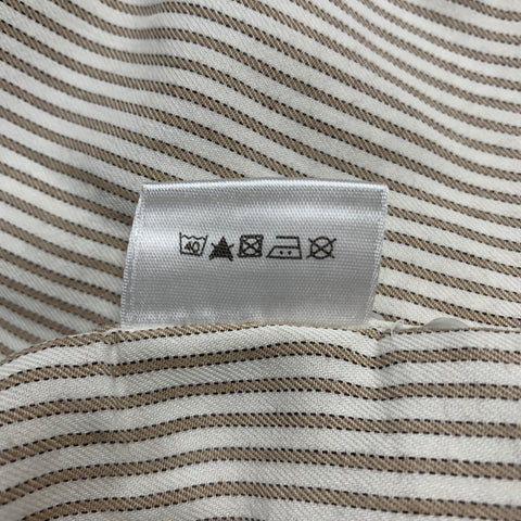 LORO PIANA Size L Tan White Stripe Cotton Button Down Long Sleeve Shirt