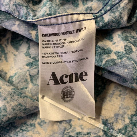 ACNE STUDIOS Size M Blue Teal Marbled Cotton Button Down Long Sleeve Shirt