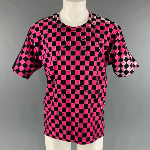 MARC JACOBS Size XS Black Pink Checkered Cotton Crew-Neck T-shirt