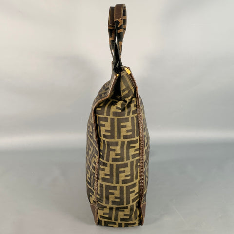 FENDI Brown Beige Monogram Nylon Foldable Tote Handbag