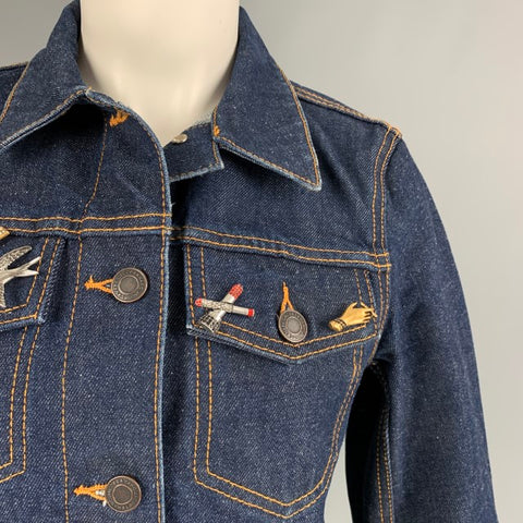 MARC JACOBS Size M Indigo Denim Contrast Stitch Pins Jacket