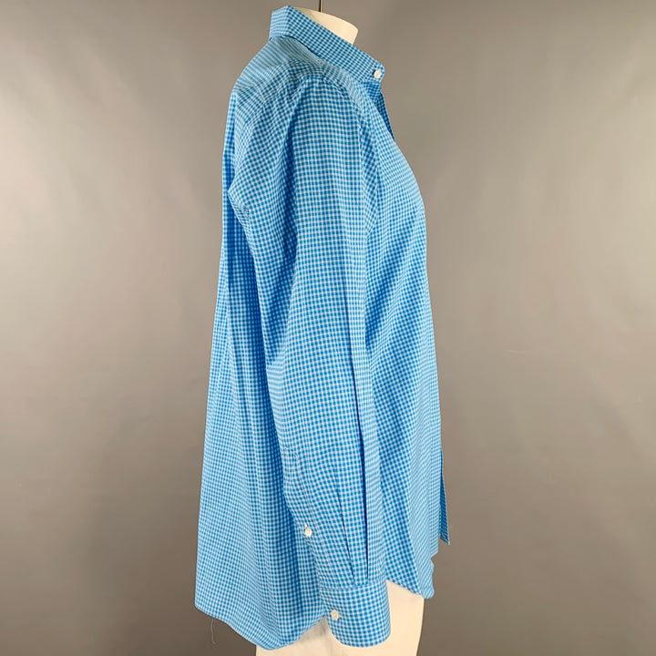 HAMILTON Size XXL Blue Aqua Checkered Cotton Curved Cutaway Long Sleeve Shirt