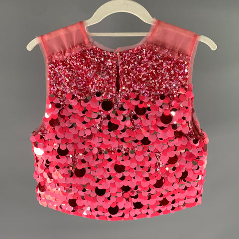 AJE Size 4 Pink Nylon Sequined Cropped Top