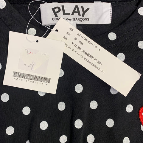 COMME des GARCONS PLAY Size L Black White Polka Dot Cotton Long Sleeve T-shirt