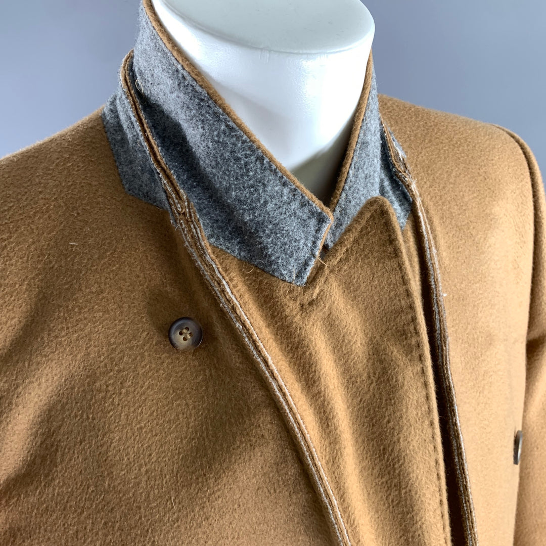 H & M Size 38 Camel Grey Wool Inverted Lapel Overcoat