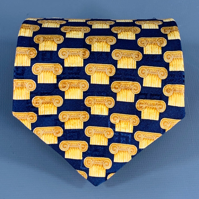GIVENCHY Navy Gold Greek Columns Architecture Silk Tie