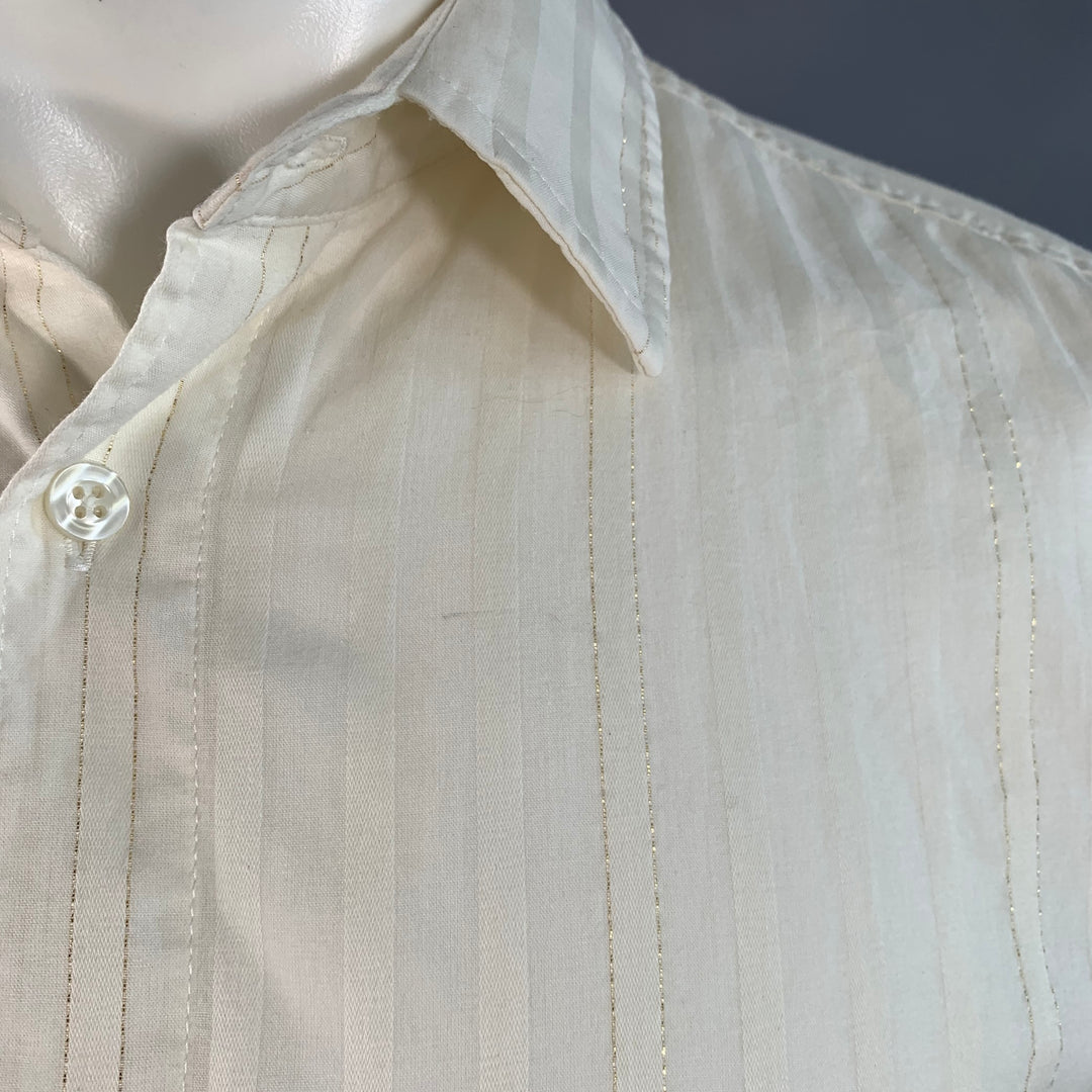 MR TURK Size S Ivory Metallic Gold Stripe Cotton Button Down Short Sleeve Shirt