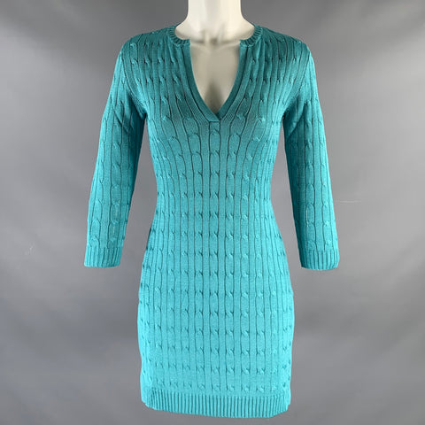 RALPH LAUREN Size S Blue Turquoise Silk Cable Long Sleeve Dress – Sui Generis Designer Consignment