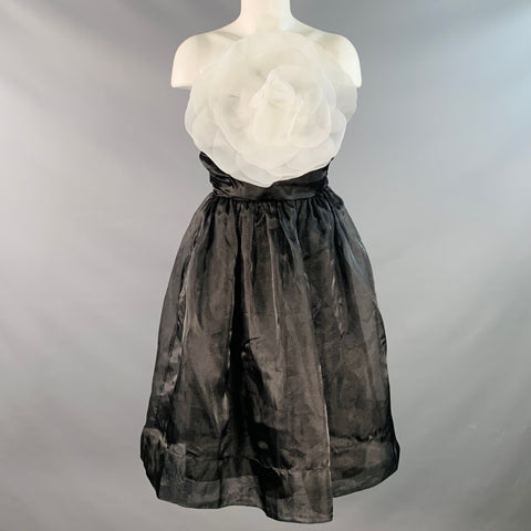 CYNTHIA ROWLEY Size 8 Black White Organza Flower Strapless Cocktail Dress