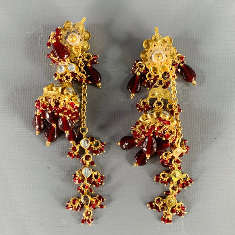 Boucles d'oreilles vintage en métal or et bordeaux