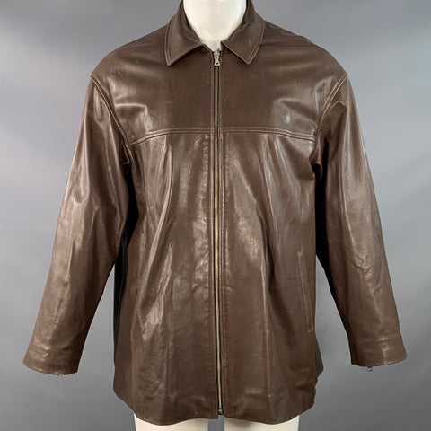 NOUR HAMMOUR Size M Brown Lambskin Leather Oversized Zip Up Jacket