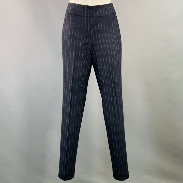 BRUNELLO CUCINELLI Size 6 Navy Stripe Wool Blend Tapered Slim Fit Dress Pants