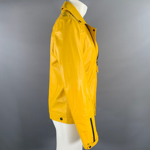RON TOMSON Size 36 Yellow Leather Moto Racer Jacket