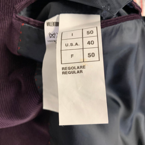 VALENTINO Size 40 Purple Corduroy Cotton Notch Lapel Sport Coat