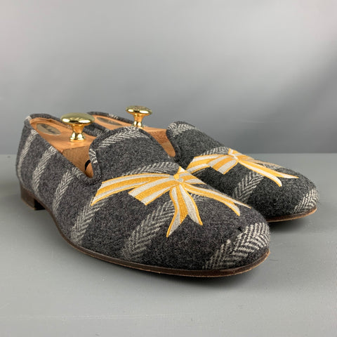 STUBBS & WOOTTON Size 10 Grey Silver & Gold Wool Slip On Loafers