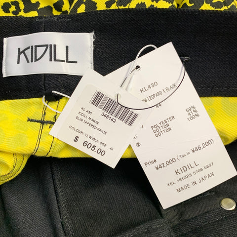 KIDILL Size 28 Black Yellow Mixed Fabrics Cotton Slim Tapered Zip Fly Jeans