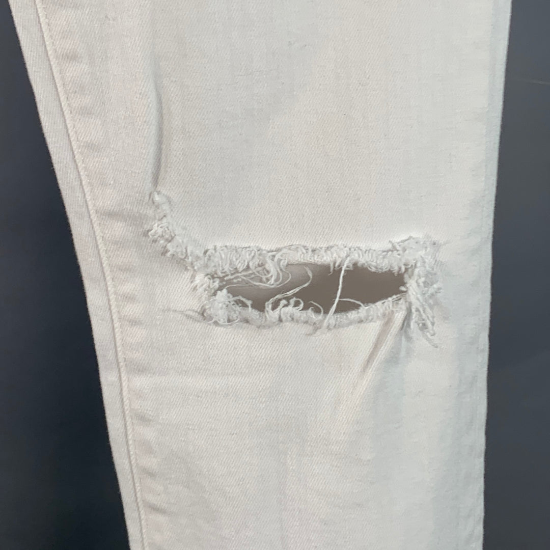 FRAME Size 29 Blanc Rips White Twill Cotton Blend Distressed Low Rise Skinny Jeans