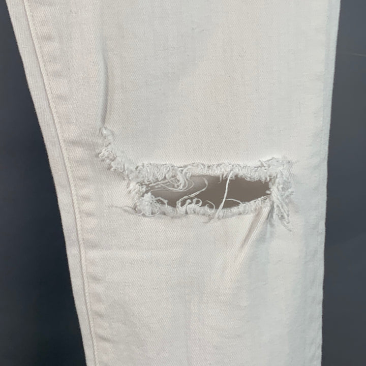 FRAME Size 29 Blanc Rips White Twill Cotton Blend Distressed Low Rise Skinny Jeans