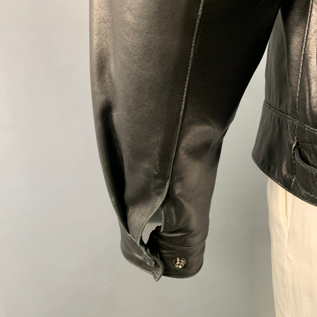 SALVATORE FERRAGAMO Size 42 Black Leather Zip Up Jacket