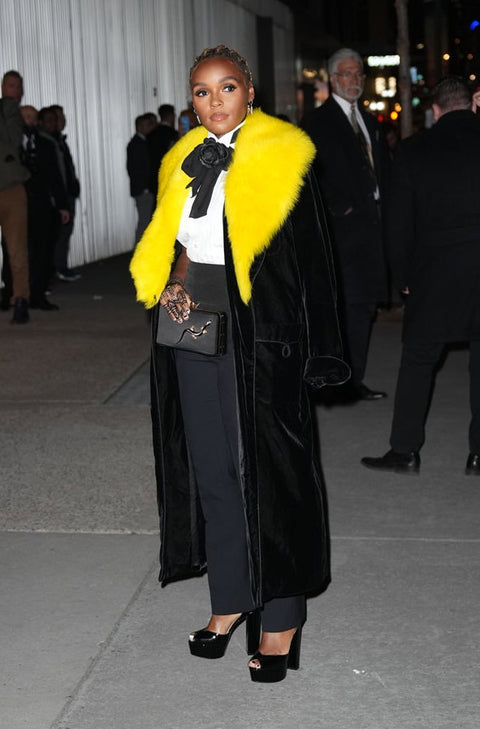 RALPH LAUREN COLLECTION FW19 Size 12 Black Yellow Velvet Robe Coat