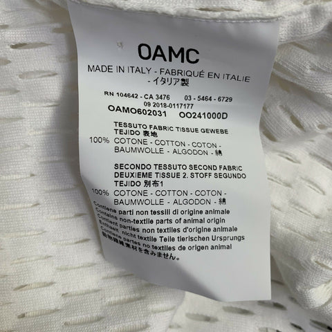 Chemise OAMC manches courtes en coton maillé blanc, taille XXL, deux poches