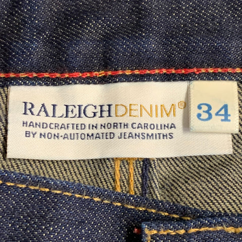 RALEIGH DENIM Size 34 Jones Indigo Twill Cotton Blend Straight Selvedge Jeans