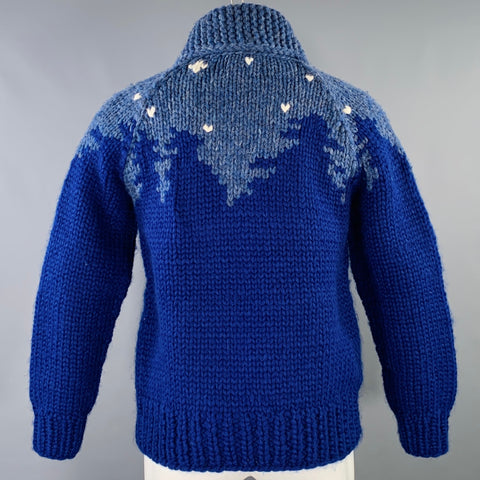 GRANTED Size M Blue White Color Block Virgin Wool Zip Up Sweater