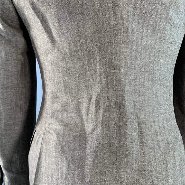 BRUNELLO CUCINELLI Size 38 Brown Herringbone Linen Wool Silk Peak Lapel Suit