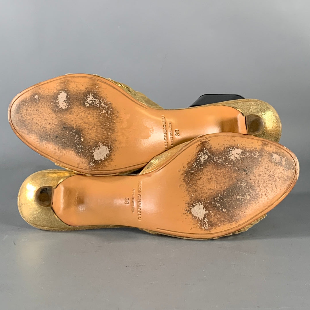 MARI GIUDICELLI Size 8 Jeanne Gold Metallic Leather Knots Kitten Heel Pumps