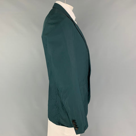 LANVIN Taille 42 Manteau de sport à revers cranté en soie froissée émeraude régulière