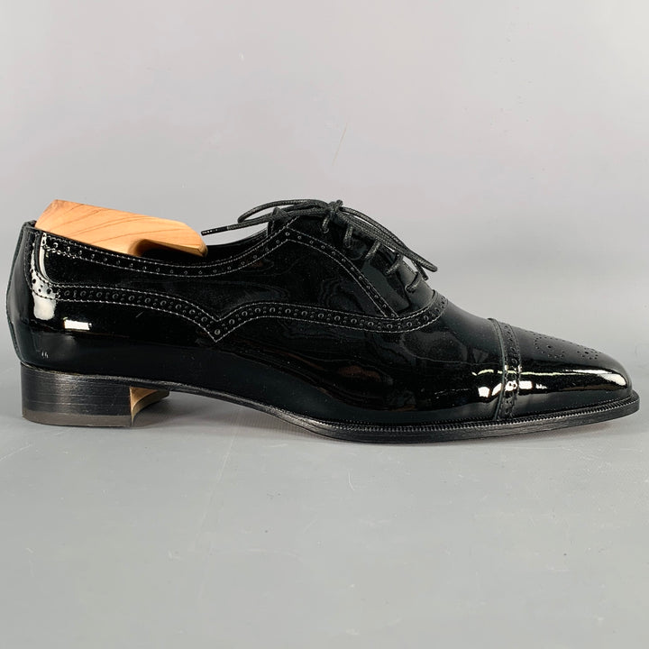 MANOLO BLAHNIK Size 10.5 Black Perforated Patent Leather Cap Toe Shoes