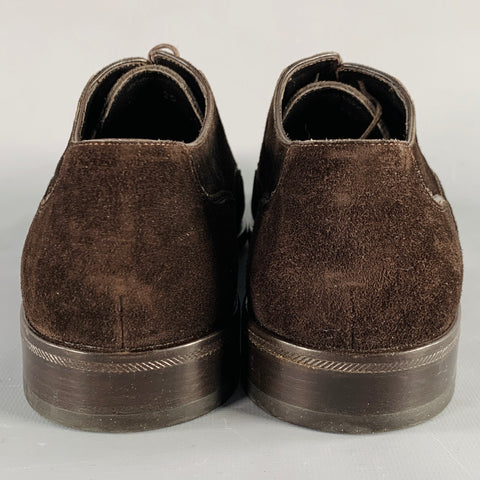 GIORGIO ARMANI Size 8 Brown Textured Suede Wingtip Lace-Up Shoes