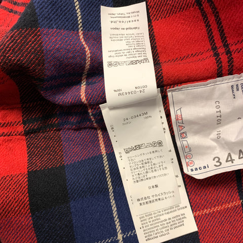 SACAI Size XL Red Multi Color Plaid Cotton Oversized Long Sleeve Shirt