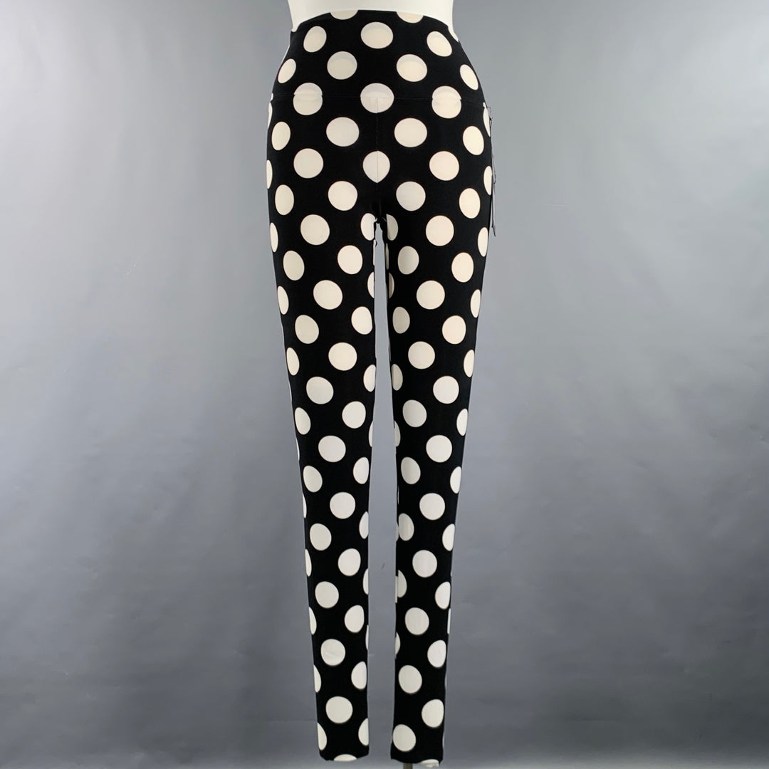 NORMA KAMALI Size L Black White Polyester Blend Polka Dot Footie Leggings
