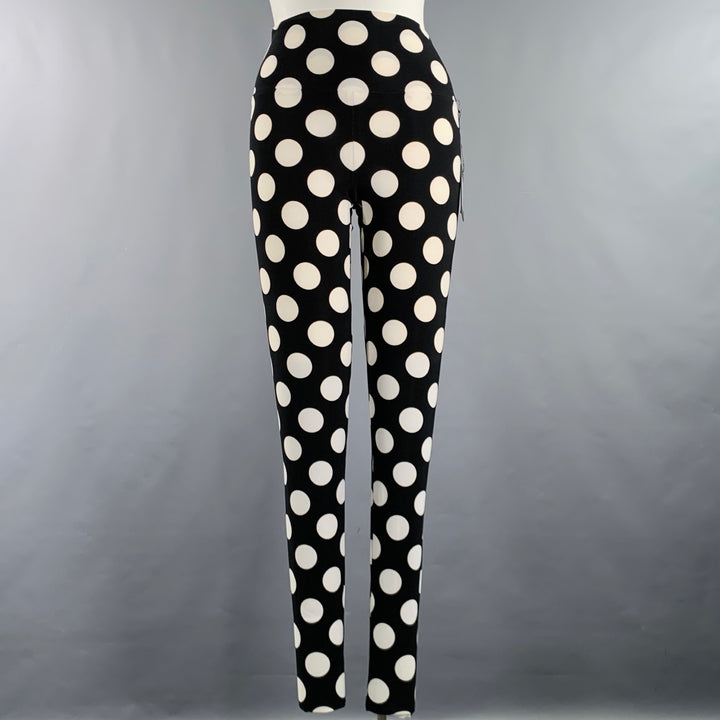 NORMA KAMALI Size L Black White Polyester Blend Polka Dot Footie Leggings