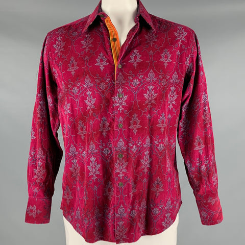 ROBERT GRAHAM Size L Magenta Blue Embroidery Cotton Button Up Long Sleeve Shirt