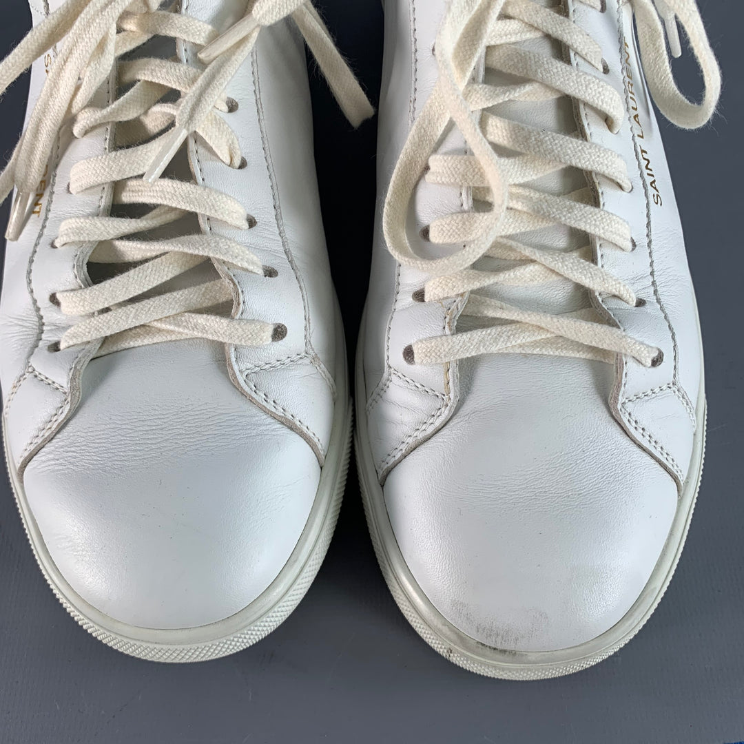 SAINT LAURENT Size 7 White Leather Logo Low Top Sneakers