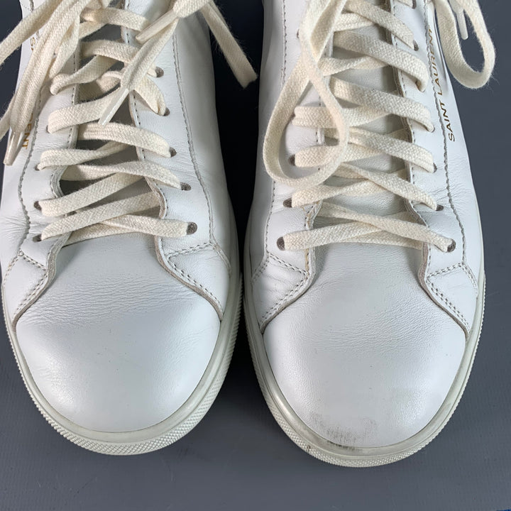 SAINT LAURENT Size 7 White Leather Logo Low Top Sneakers