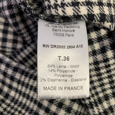 LANVIN Size 4 Black White Wool Blend Houndstooth Short Sleeve Dress